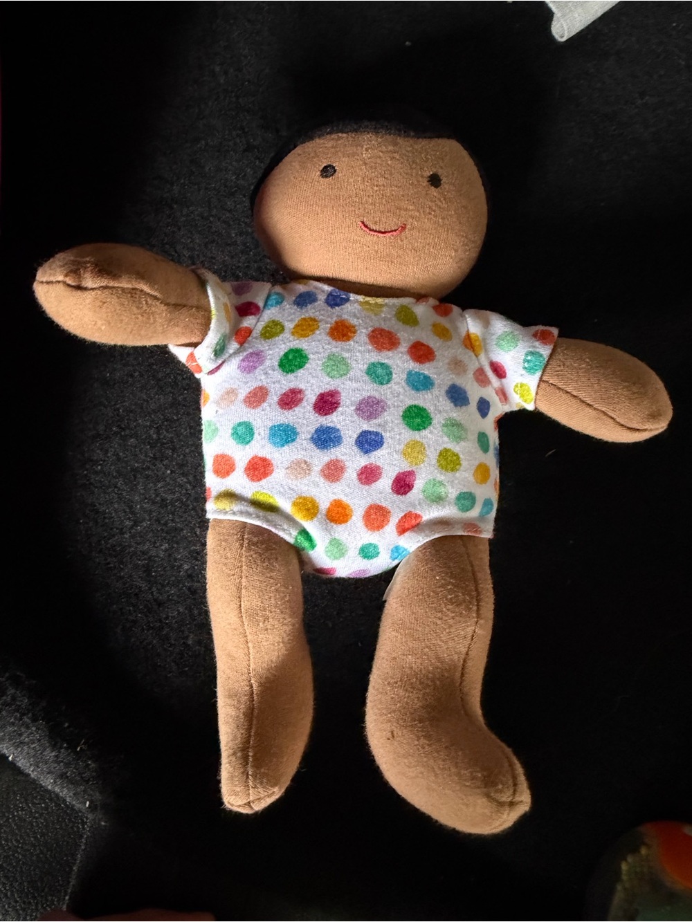 Plush Baby Doll with Multicolor Polka Dot Outfit - Soft Cuddly Toy